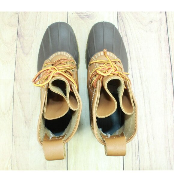 LL Bean Brown Leather 8" Lace Up Round Toe Unlined Ankle Duck Boots Size 9 M - Picture 7 of 10